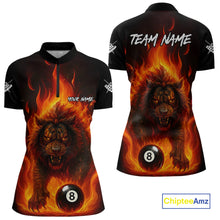 Load image into Gallery viewer, Orange Flaming Lion 8 Ball Billiard Shirts For Women Custom Fire Billiard Team Jersey Polo &amp; 1/4 Zip TDM5305