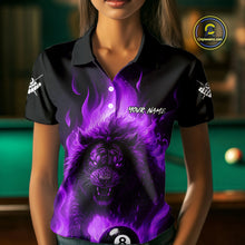 Load image into Gallery viewer, Purple Flaming Lion 8 Ball Billiard Shirts For Women Custom Fire Billiard Team Jersey Polo &amp; 1/4 Zip TDM5307