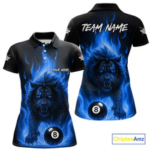 Load image into Gallery viewer, Blue Flaming Lion 8 Ball Billiard Shirts For Women Custom Fire Billiard Team Jersey Polo &amp; 1/4 Zip TDM5306