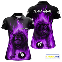 Load image into Gallery viewer, Purple Flaming Lion 8 Ball Billiard Shirts For Women Custom Fire Billiard Team Jersey Polo &amp; 1/4 Zip TDM5307