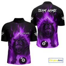 Load image into Gallery viewer, Purple Flaming Lion 8 Ball Billiard Shirts For Men Custom Fire Billiard Team Jersey Polo &amp; 1/4 Zip TDM5307
