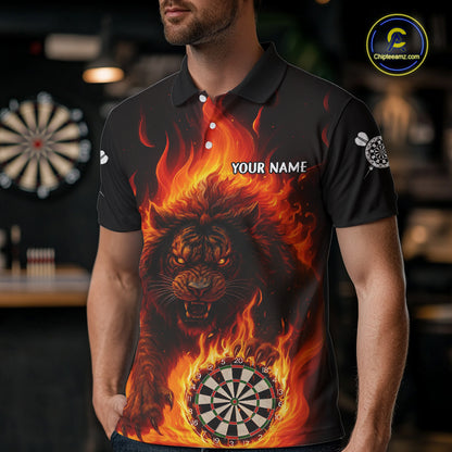 Orange Flaming Lion Darts Shirts For Men Custom Fire Darts League Jersey Team Polo & 1/4 Zip TDM5308