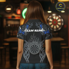 Load image into Gallery viewer, Personalized Darts Tournament Jerseys For Women Custom Dartboard Fire Flame Darts Shirts |Blue TDM5565