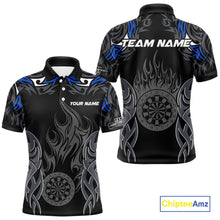 Load image into Gallery viewer, Personalized Darts Tournament Jerseys For Men Custom Dartboard Fire Flame Darts Shirts |Blue TDM5565