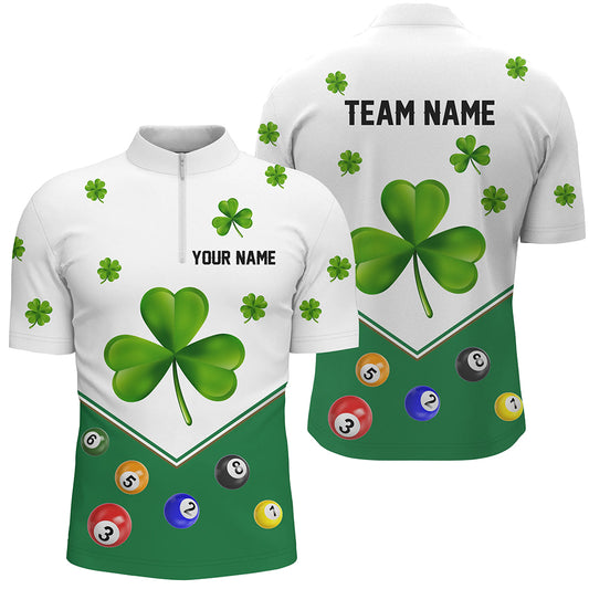 Billiard St Patrick Day Custom Green Clover Men Quarter-Zip Shirts, Lucky Billiard Apparel TDM0995