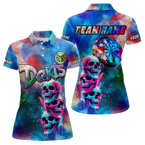Funny Colorful Neon Graffiti Skull Dart Shirts For Women Custom Dart Jerseys, Best Darts Clothing TDM3793