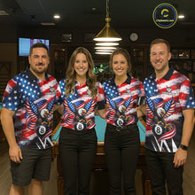 Load image into Gallery viewer, Custom American Flag Eagle Billiard Shirt For Men, Patriotic 8 Ball Pool Team Jersey Polo, 1/4 Zip TDM6181