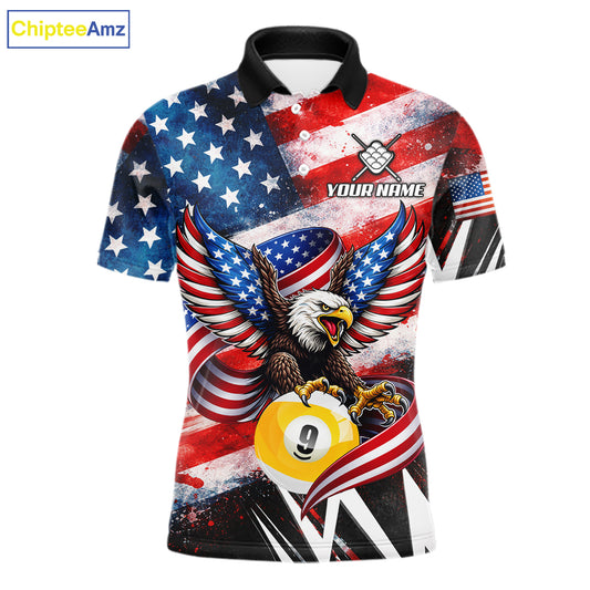 Custom American Flag Eagle Billiard Shirt For Men, Patriotic 9 Ball Pool Team Jersey Polo, 1/4 Zip TDM6182