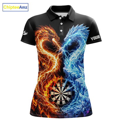 Personalized Fire And Icy Dragon Darts Shirt For Women, Lightning Darts Jersey Polo & 1/4 Zip TDM6184
