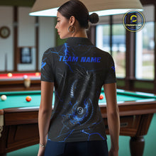 Load image into Gallery viewer, Black And Blue 8 Ball Thunder Lightning Custom Dragon Women's Billiard Shirts, Billiard Team Jerseys TDM4071