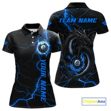 Load image into Gallery viewer, Black And Blue 8 Ball Thunder Lightning Custom Dragon Women's Billiard Shirts, Billiard Team Jerseys TDM4071