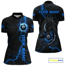 Load image into Gallery viewer, Black And Blue 8 Ball Thunder Lightning Custom Dragon Women's Billiard Shirts, Billiard Team Jerseys TDM4071