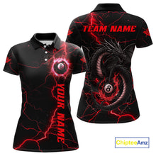 Load image into Gallery viewer, Black And Red 8 Ball Pool Lightning Custom Dragon Women's Billiard Shirts, Billiard Team Jerseys TDM4073