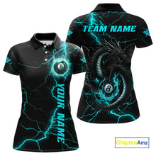 Load image into Gallery viewer, Black And Turquoise 8 Ball Lightning Custom Dragon Women's Billiard Shirts, Billiard Team Jerseys TDM4072