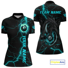 Load image into Gallery viewer, Black And Turquoise 8 Ball Lightning Custom Dragon Women's Billiard Shirts, Billiard Team Jerseys TDM4072