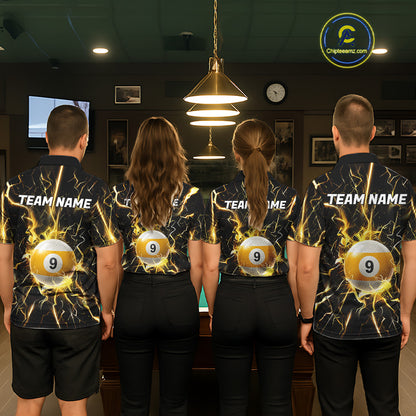 Custom Thunder Lightning 9 Ball Billiard Shirts For Men, 9 Ball Pool Team Jersey Polo & 1/4 Zip TDM6611