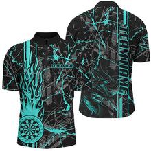 Load image into Gallery viewer, Turquoise Grunge Dart Jerseys For Men, Fire Flame Dart Board Custom Name Dragon Darts League Shirts TDM2603