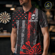 Load image into Gallery viewer, Personalized Red Grunge US Flag Skull Darts Shirt For Men Custom Patriotic Darts Team Jersey TDM4882