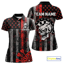 Load image into Gallery viewer, Personalized Red Grunge US Flag Skull Darts Shirt For Women Custom Patriotic Darts Team Jersey TDM4882