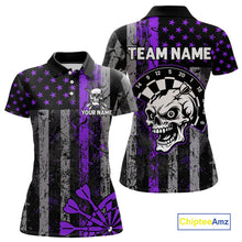 Load image into Gallery viewer, Personalized Purple Grunge US Flag Skull Darts Shirt For Women Custom Patriotic Darts Team Jersey TDM4884