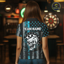 Load image into Gallery viewer, Personalized Blue Grunge US Flag Skull Darts Shirt For Women Custom Patriotic Darts Team Jersey TDM4885