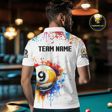 Load image into Gallery viewer, Funny 8 Ball &amp; 9 Ball Colorful Splash Billiard Shirt For Men Custom Billiard Team Jersey |White TDM5581