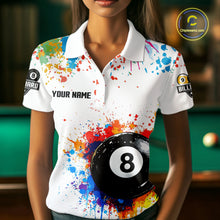 Load image into Gallery viewer, Funny 8 Ball &amp; 9 Ball Colorful Splash Billiard Shirt For Women Custom Billiard Team Jersey |White TDM5581