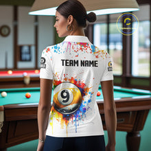 Load image into Gallery viewer, Funny 8 Ball &amp; 9 Ball Colorful Splash Billiard Shirt For Women Custom Billiard Team Jersey |White TDM5581