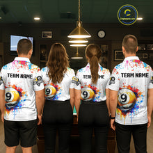 Load image into Gallery viewer, Funny 8 Ball &amp; 9 Ball Colorful Splash Billiard Shirt For Men Custom Billiard Team Jersey |White TDM5581