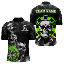 Load image into Gallery viewer, Personalized Green Darts Smoke Skull Men Dart Shirt Custom Dart Board Fire Flame Dart Team Jersey TDM3653