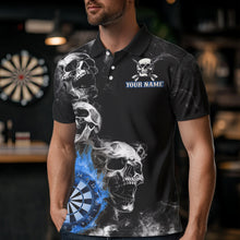 Load image into Gallery viewer, Personalized Blue Darts Smoke Skull Men Dart Shirt Custom Dart Board Fire Flame Dart Team Jersey TDM3654