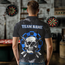 Load image into Gallery viewer, Personalized Blue Darts Smoke Skull Men Dart Shirt Custom Dart Board Fire Flame Dart Team Jersey TDM3654