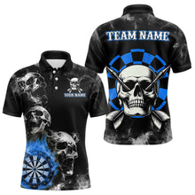 Load image into Gallery viewer, Personalized Blue Darts Smoke Skull Men Dart Shirt Custom Dart Board Fire Flame Dart Team Jersey TDM3654