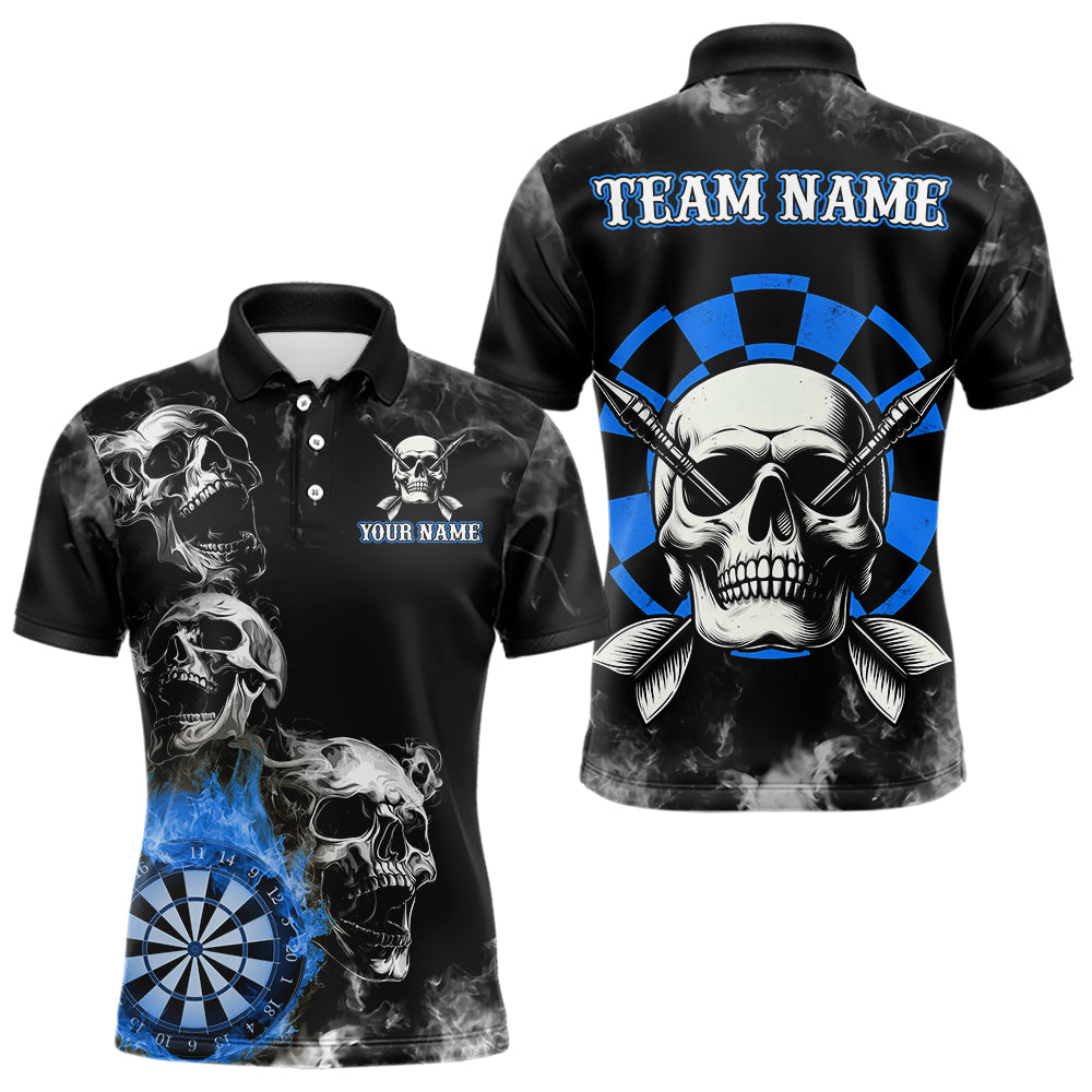 Personalized Blue Darts Smoke Skull Men Dart Shirt Custom Dart Board Fire Flame Dart Team Jersey TDM3654
