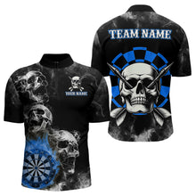 Load image into Gallery viewer, Personalized Blue Darts Smoke Skull Men Dart Shirt Custom Dart Board Fire Flame Dart Team Jersey TDM3654
