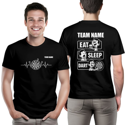 Eat Sleep Darts T-Shirt – Funny Darts Shirts For Team | Custom Darts Apparel Uniform | Black TDM3920