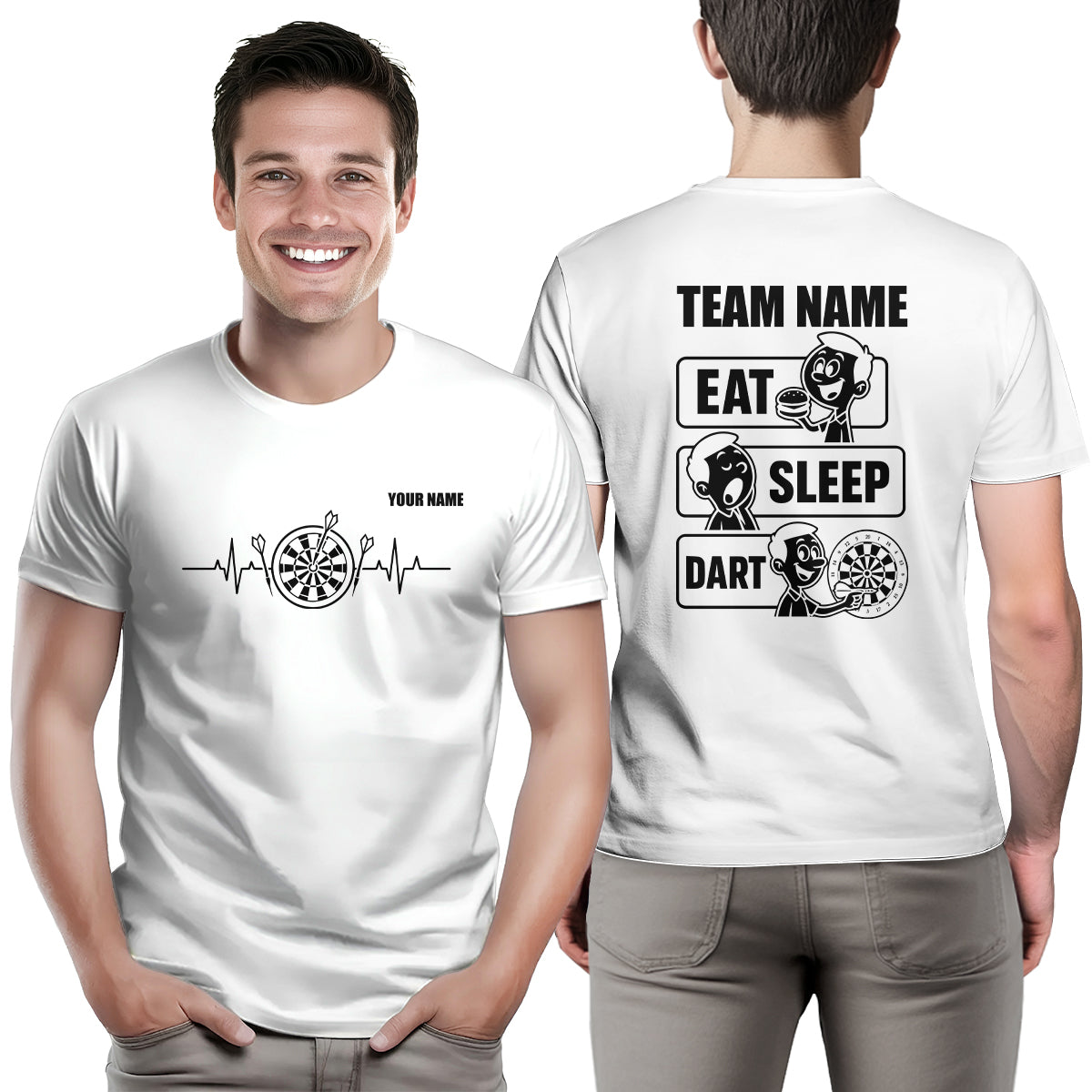 Eat Sleep Darts T-Shirt – Funny Darts Shirts For Team | Custom Darts Apparel Uniform | White TDM3921