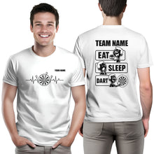 Load image into Gallery viewer, Eat Sleep Darts T-Shirt – Funny Darts Shirts For Team | Custom Darts Apparel Uniform | White TDM3921