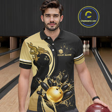 Load image into Gallery viewer, Custom Black And Gold Splatter Bowling Shirt For Men, Bowling League Jerseys Team Polo &amp; 1/4 Zip TDM6417