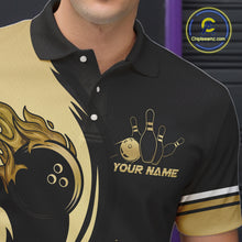 Load image into Gallery viewer, Custom Black And Gold Splatter Bowling Shirt For Men, Bowling League Jerseys Team Polo &amp; 1/4 Zip TDM6417
