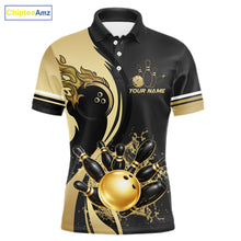Load image into Gallery viewer, Custom Black And Gold Splatter Bowling Shirt For Men, Bowling League Jerseys Team Polo &amp; 1/4 Zip TDM6417