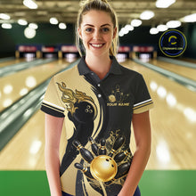 Load image into Gallery viewer, Custom Black And Gold Splatter Bowling Shirt For Women, Bowling League Jerseys Team Polo &amp; 1/4 Zip TDM6417