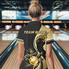 Load image into Gallery viewer, Custom Black And Gold Splatter Bowling Shirt For Women, Bowling League Jerseys Team Polo &amp; 1/4 Zip TDM6417