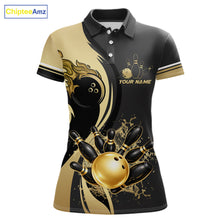 Load image into Gallery viewer, Custom Black And Gold Splatter Bowling Shirt For Women, Bowling League Jerseys Team Polo &amp; 1/4 Zip TDM6417