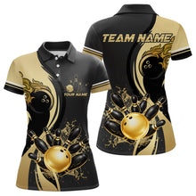 Load image into Gallery viewer, Custom Black And Gold Splatter Bowling Shirt For Women, Bowling League Jerseys Team Polo &amp; 1/4 Zip TDM6417