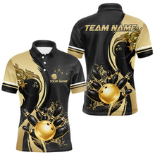 Load image into Gallery viewer, Custom Black And Gold Splatter Bowling Shirt For Men, Bowling League Jerseys Team Polo &amp; 1/4 Zip TDM6417