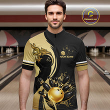 Load image into Gallery viewer, Custom Black And Gold Splatter Bowling Shirt For Men, Bowling League Jerseys Team Polo &amp; 1/4 Zip TDM6417