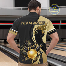 Load image into Gallery viewer, Custom Black And Gold Splatter Bowling Shirt For Men, Bowling League Jerseys Team Polo &amp; 1/4 Zip TDM6417
