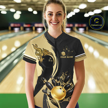 Load image into Gallery viewer, Custom Black And Gold Splatter Bowling Shirt For Women, Bowling League Jerseys Team Polo &amp; 1/4 Zip TDM6417