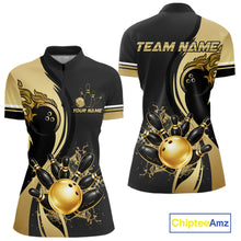 Load image into Gallery viewer, Custom Black And Gold Splatter Bowling Shirt For Women, Bowling League Jerseys Team Polo &amp; 1/4 Zip TDM6417